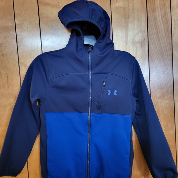 Under Armour Boys Jacket MEDIUM Hooded Full Zip Up multi pockets BLUE Fashion A1 - Picture 2 of 6